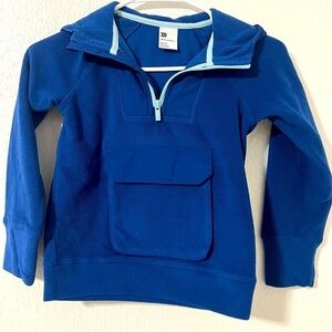 All In Motion Boys XS Micro-fleece Hoodie Thumbhole Cuffs Blue Quarter Zip EUC